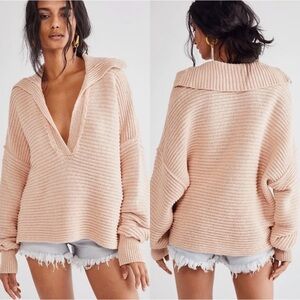 Free People Marlie Pullover Ribbed Sweater in Pink
